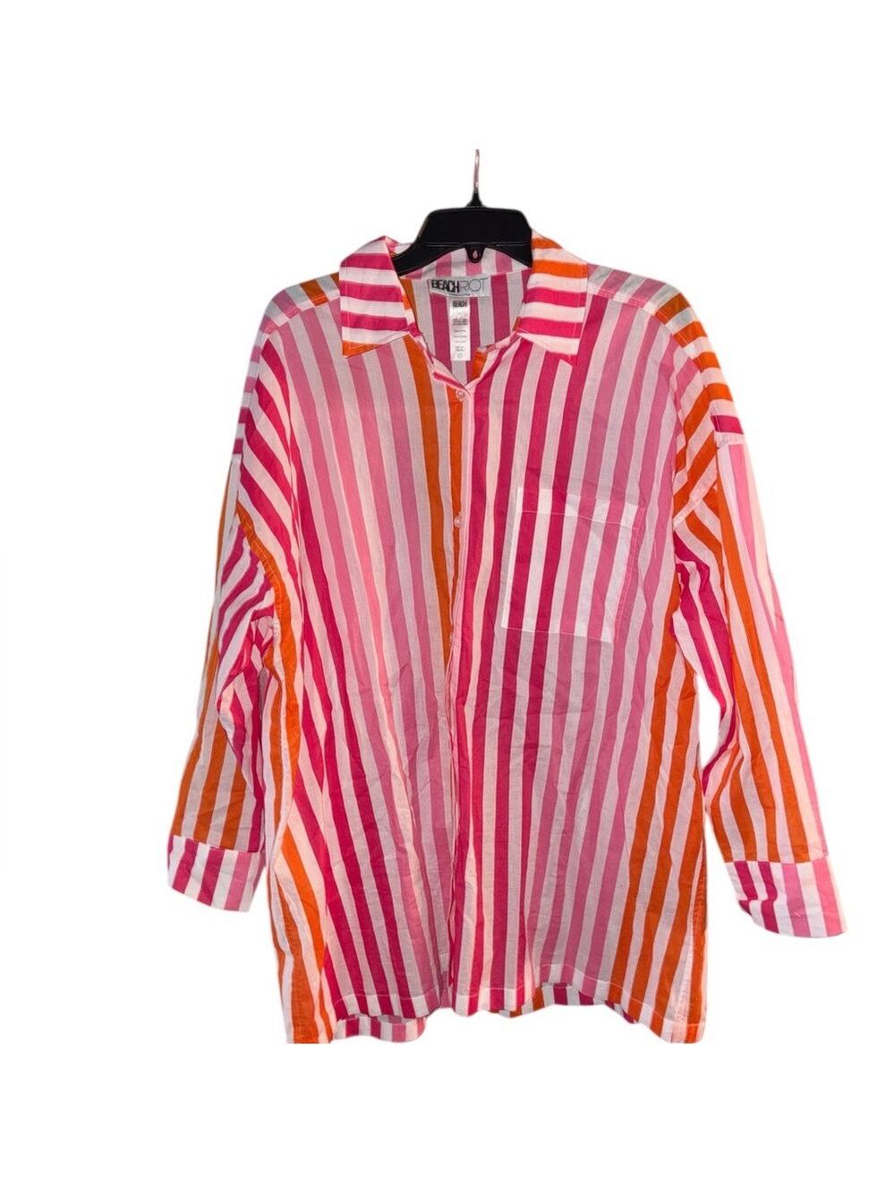 Beach Riot Alexa Top Sunset Stripes Cotton Coverup Pink Orange Size Petite Large - Picture 3 of 6